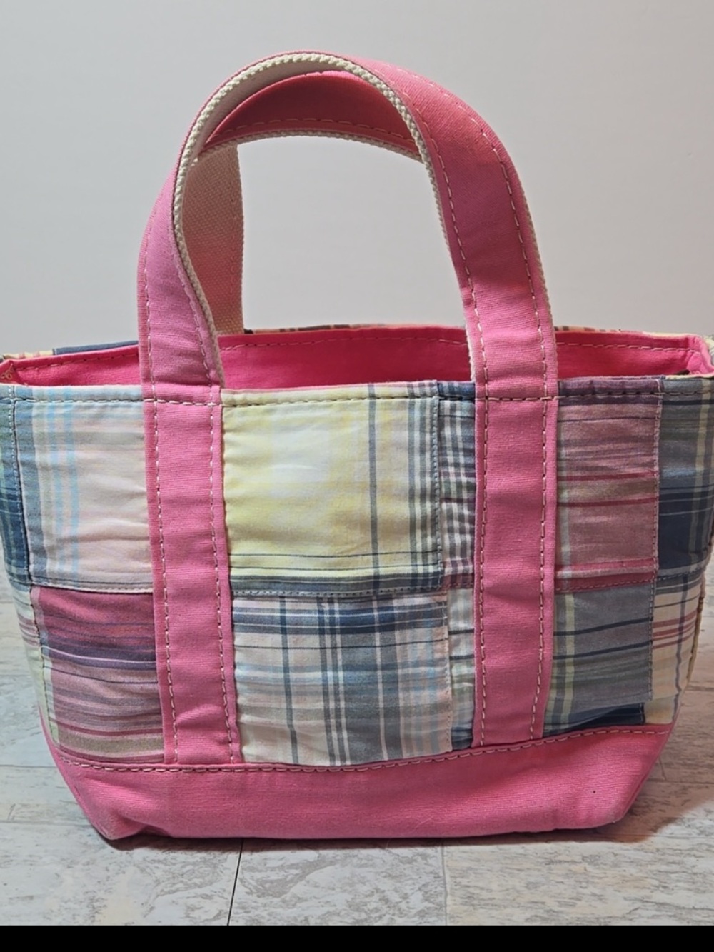 L.L. Bean Vintage Plaid Pink Boat and Tote Mini Bag Canvas